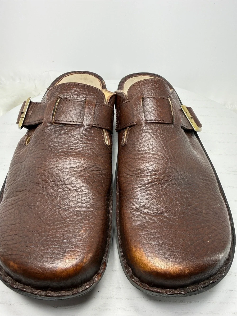 PG Lite Men's Brown Leather Slip-On Clog with Buckle